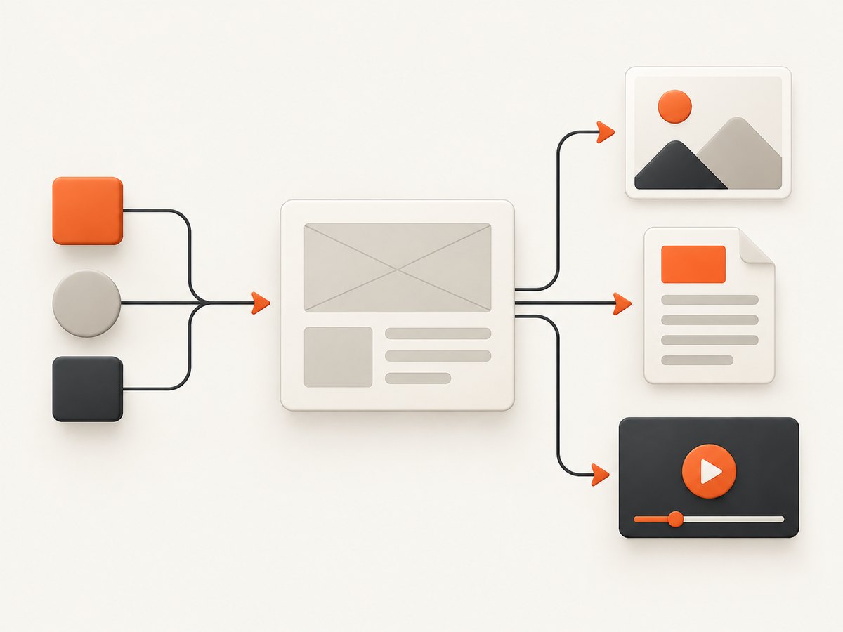 Template data can produce multiple visual asset types through one rendering workflow.