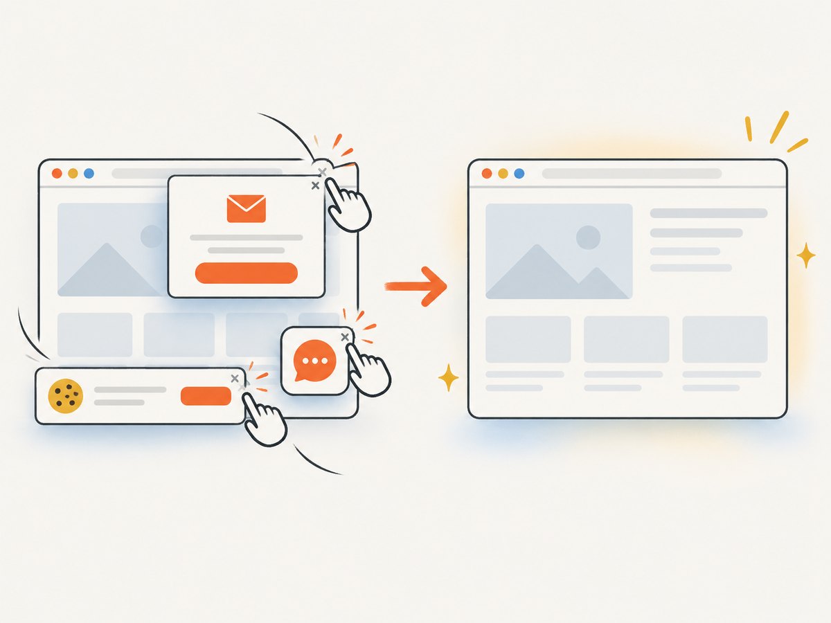 A hosted screenshot service can clean common overlays before capturing the page.