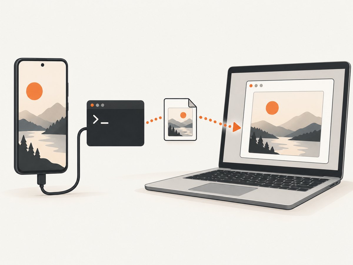 The direct workflow streams the device display to a local PNG file in one command.