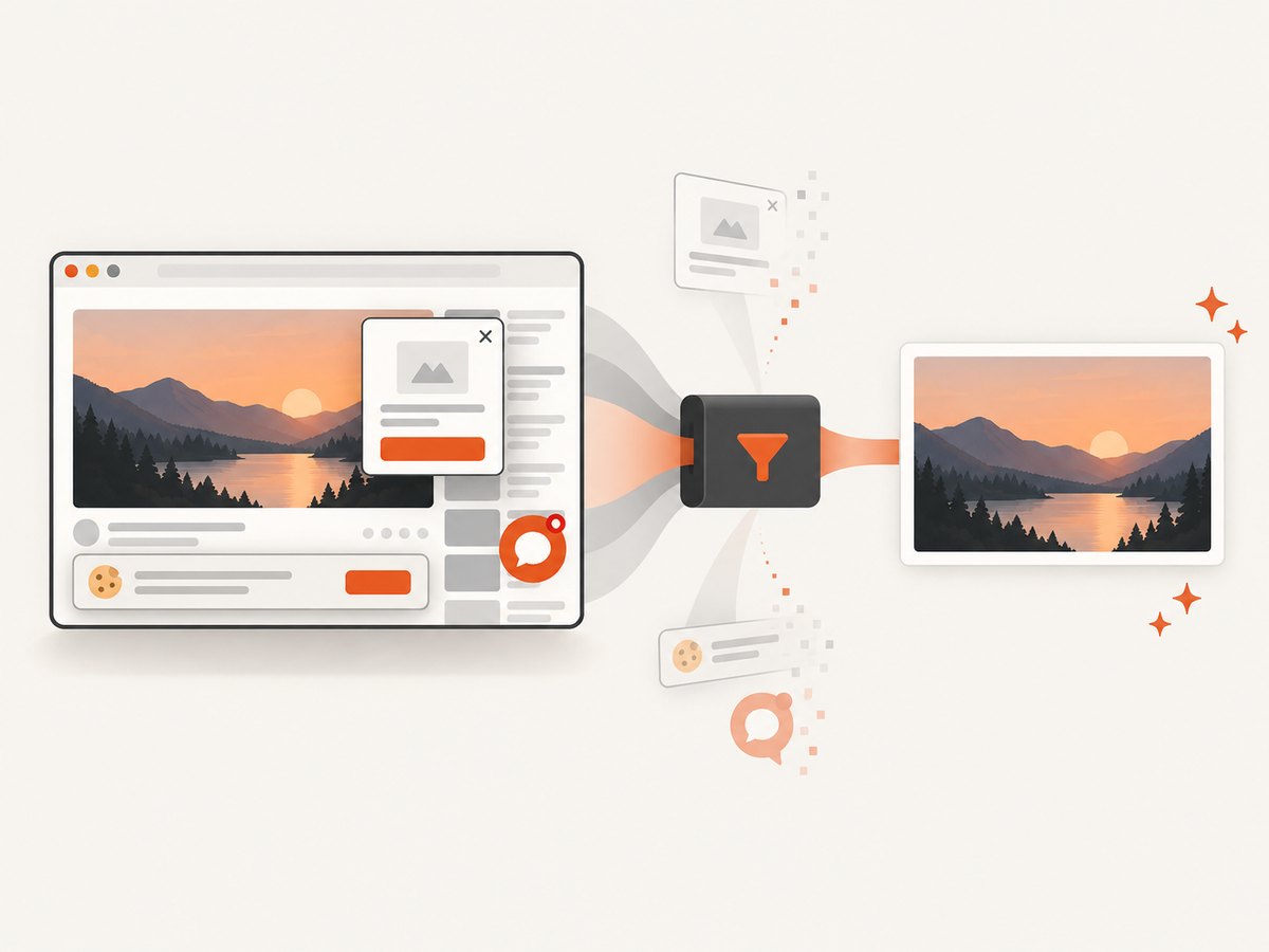 A capture workflow can remove common overlays before producing a clean page image.