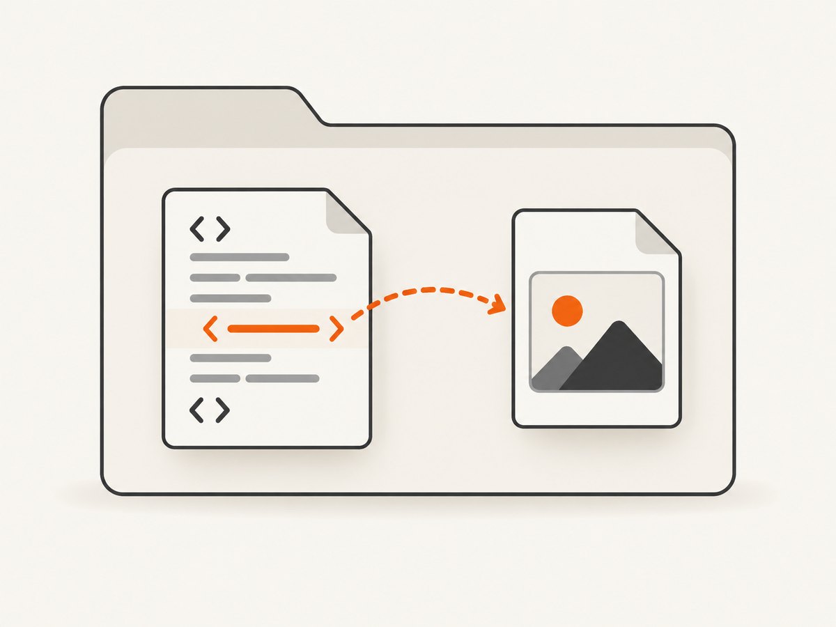 The image path in src is resolved from the HTML document's folder.