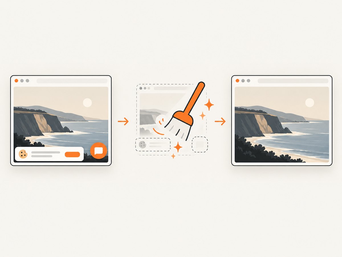 A capture service can remove consent banners and overlays before producing a usable image.