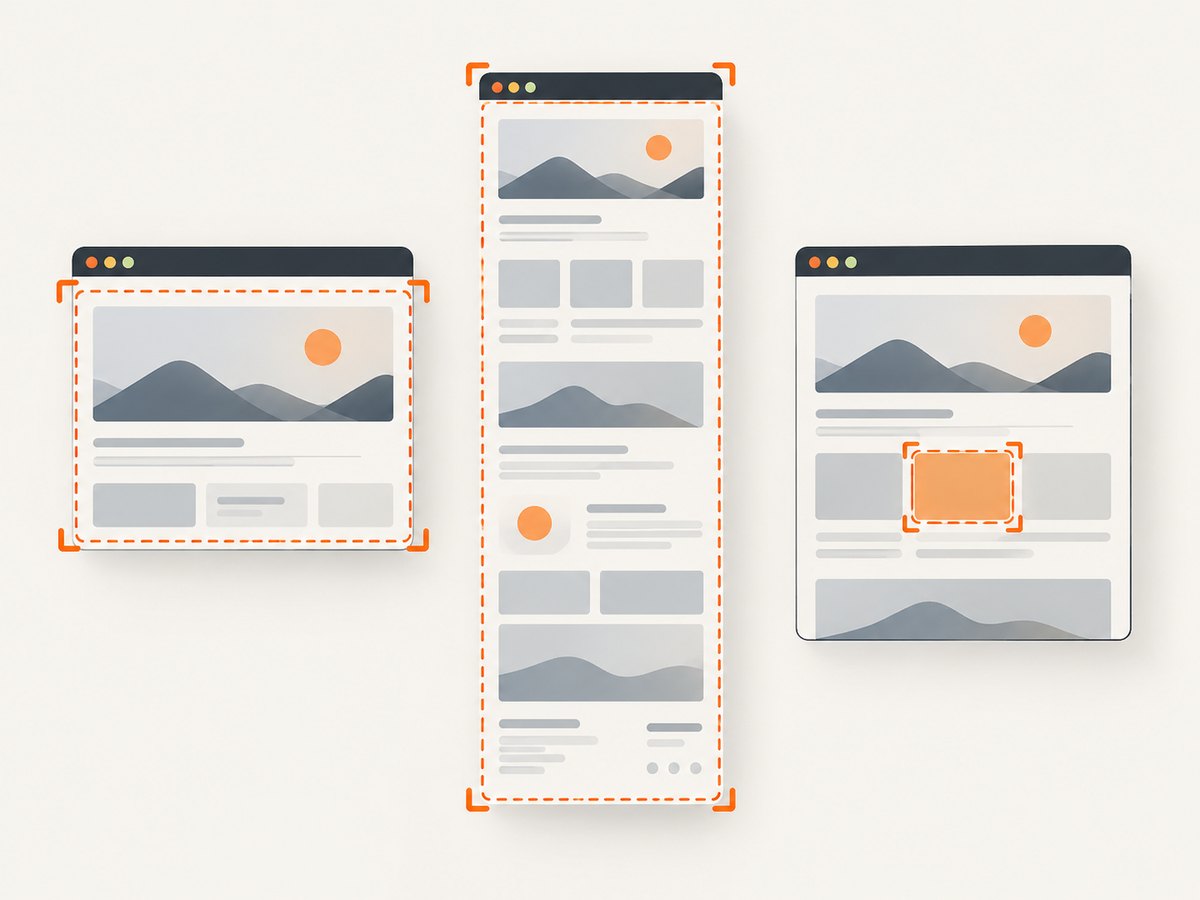 Browser automation can capture the viewport, the full page, or one selected element.