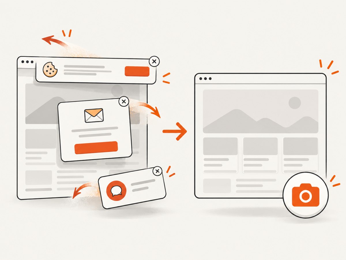 Cleaning overlays before capture keeps screenshot evidence focused on the page content.