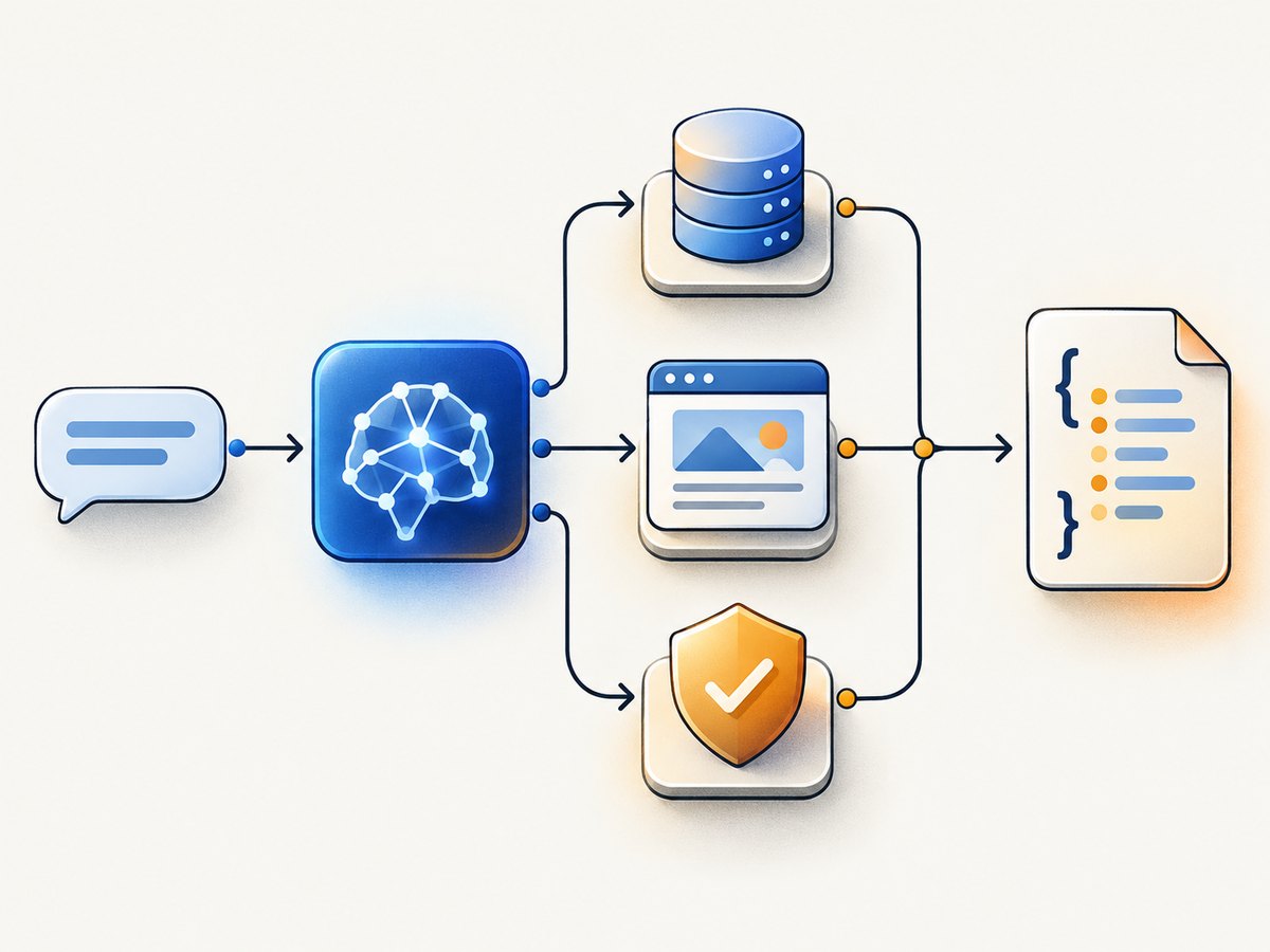 An agent loop connects model decisions to validated tools and an application-controlled final result.