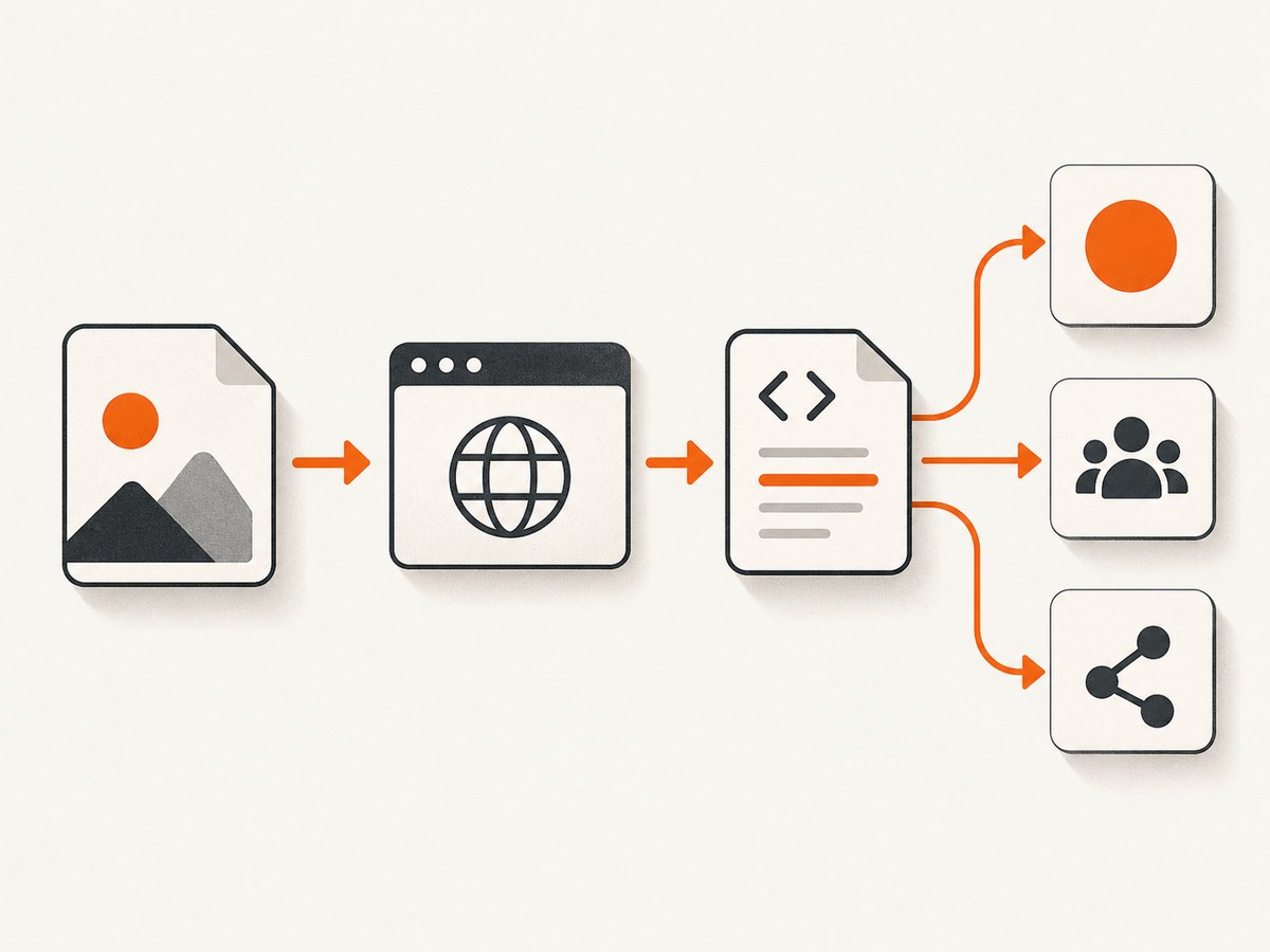 An exported image needs a public URL and matching page metadata before a social platform can display it.