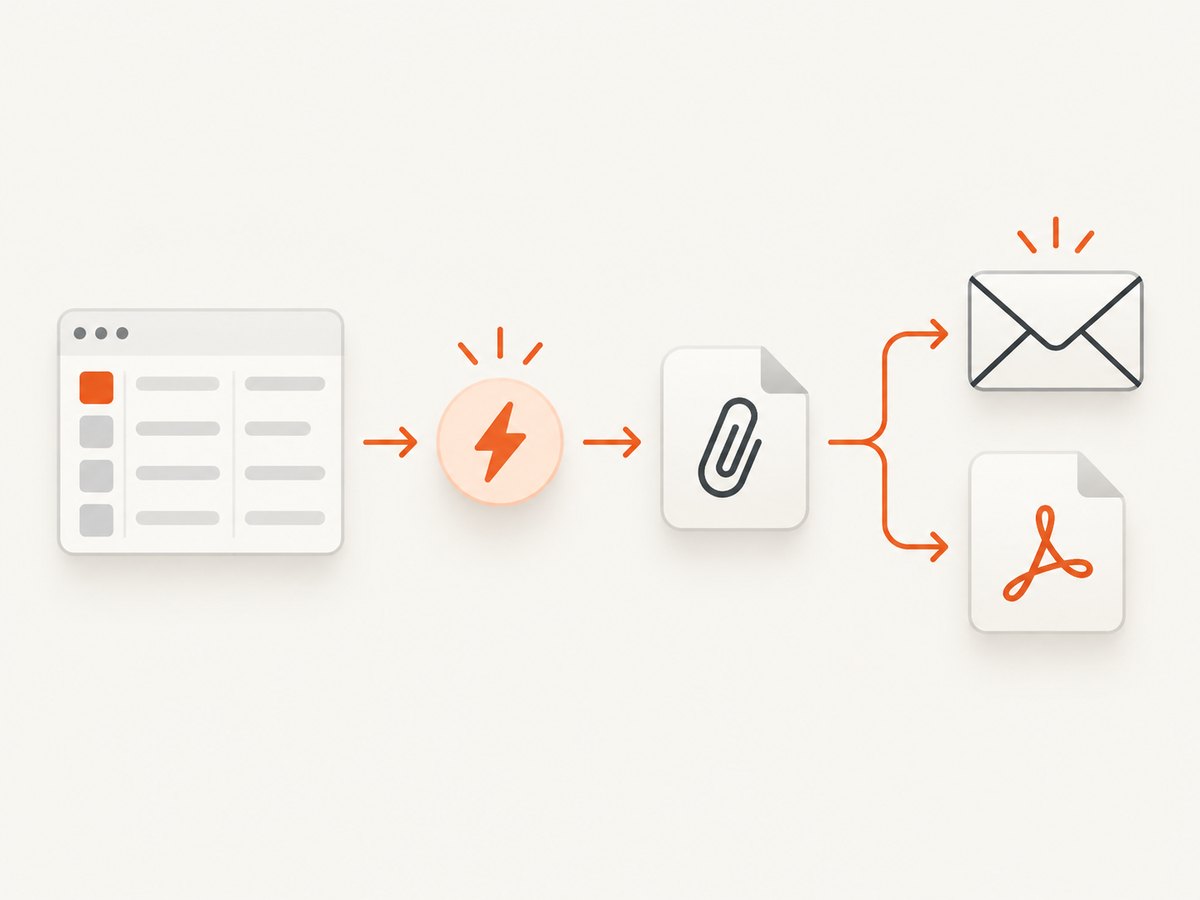 An Airtable automation connects a record trigger to an attachment outcome.