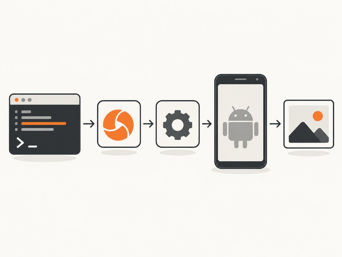 The capture path: Python and Selenium control an Appium session, which returns the Android viewport as a PNG.