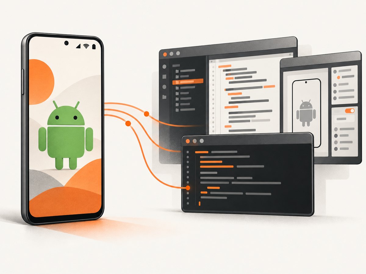 The phone, Android Studio and ADB paths capture the device display, including its visible system bars.