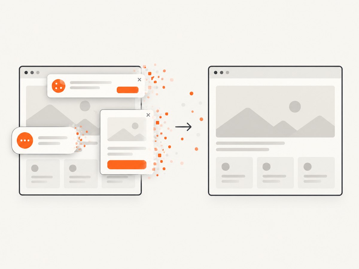 A hosted capture service can remove common consent and overlay elements before rendering.