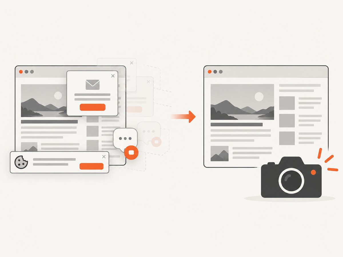 Cleaning overlays before capture makes the visible article easier to inspect.