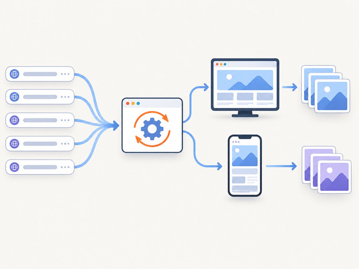 A repeatable URL-to-screenshot pipeline keeps portfolio captures organized.