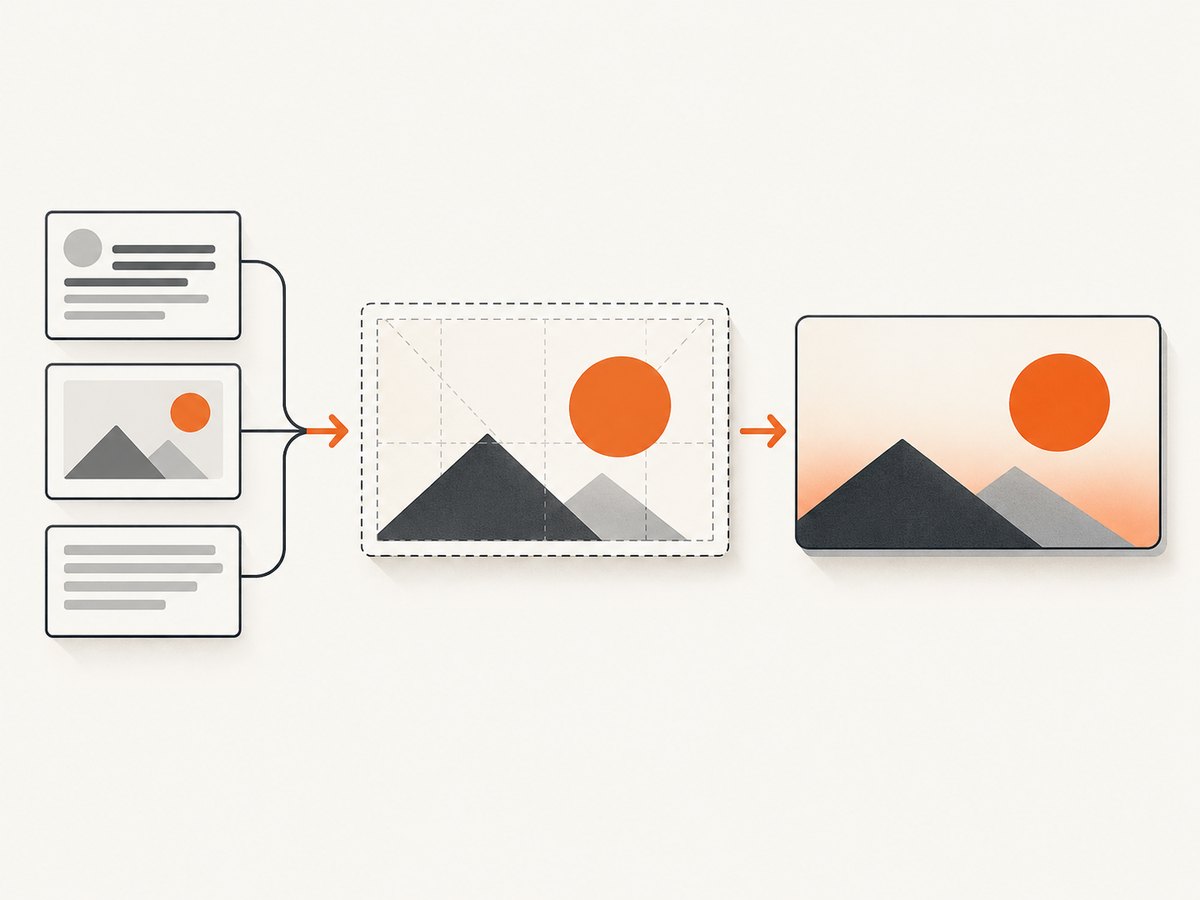 A reusable template turns article data into a consistent social card.