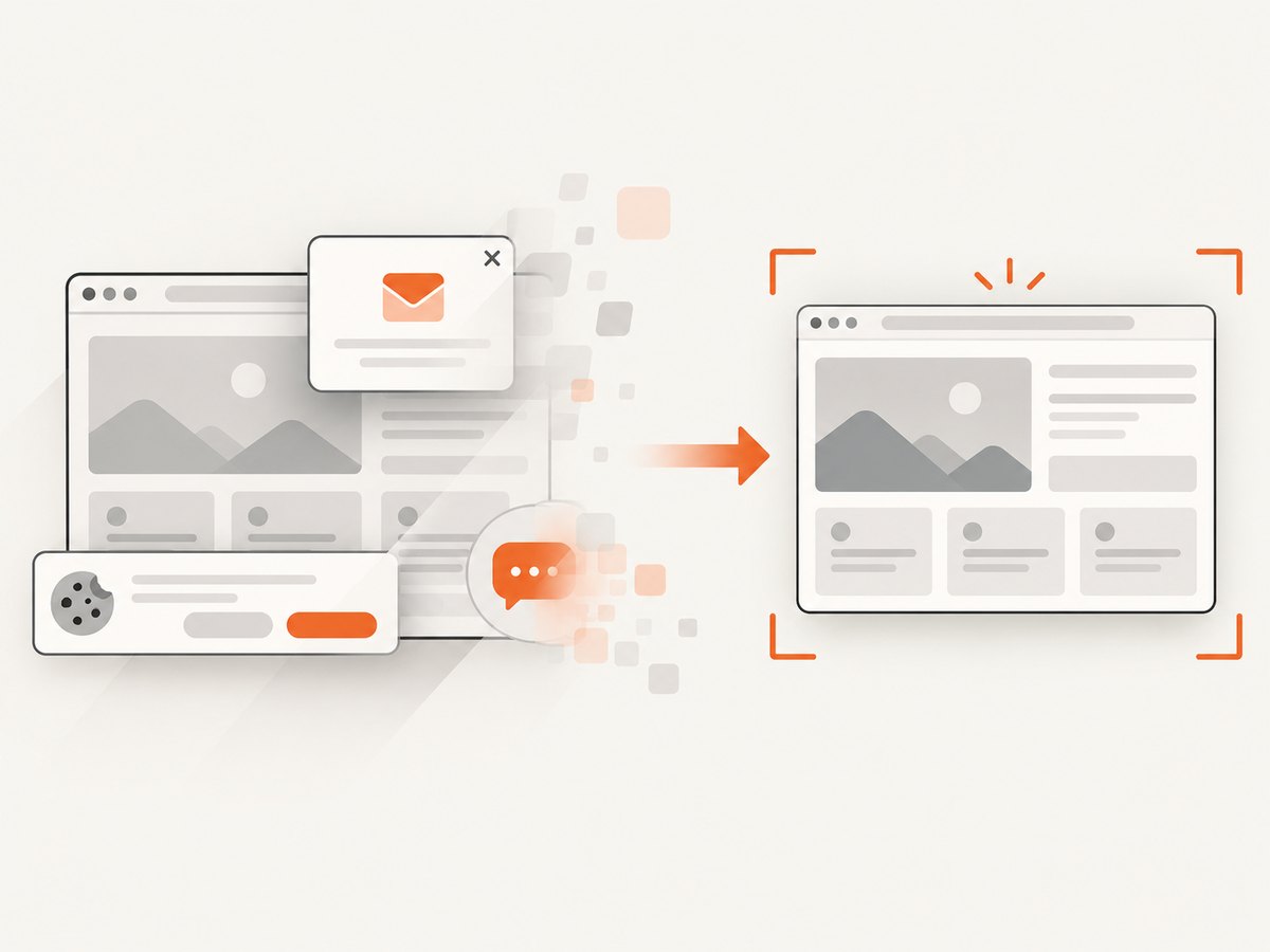 Cleanup before capture prevents consent banners and overlays from appearing in shared cards.