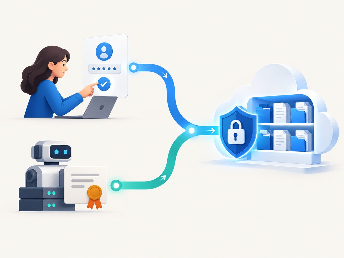 Choose delegated interactive access or an app identity according to whether a person must be present.