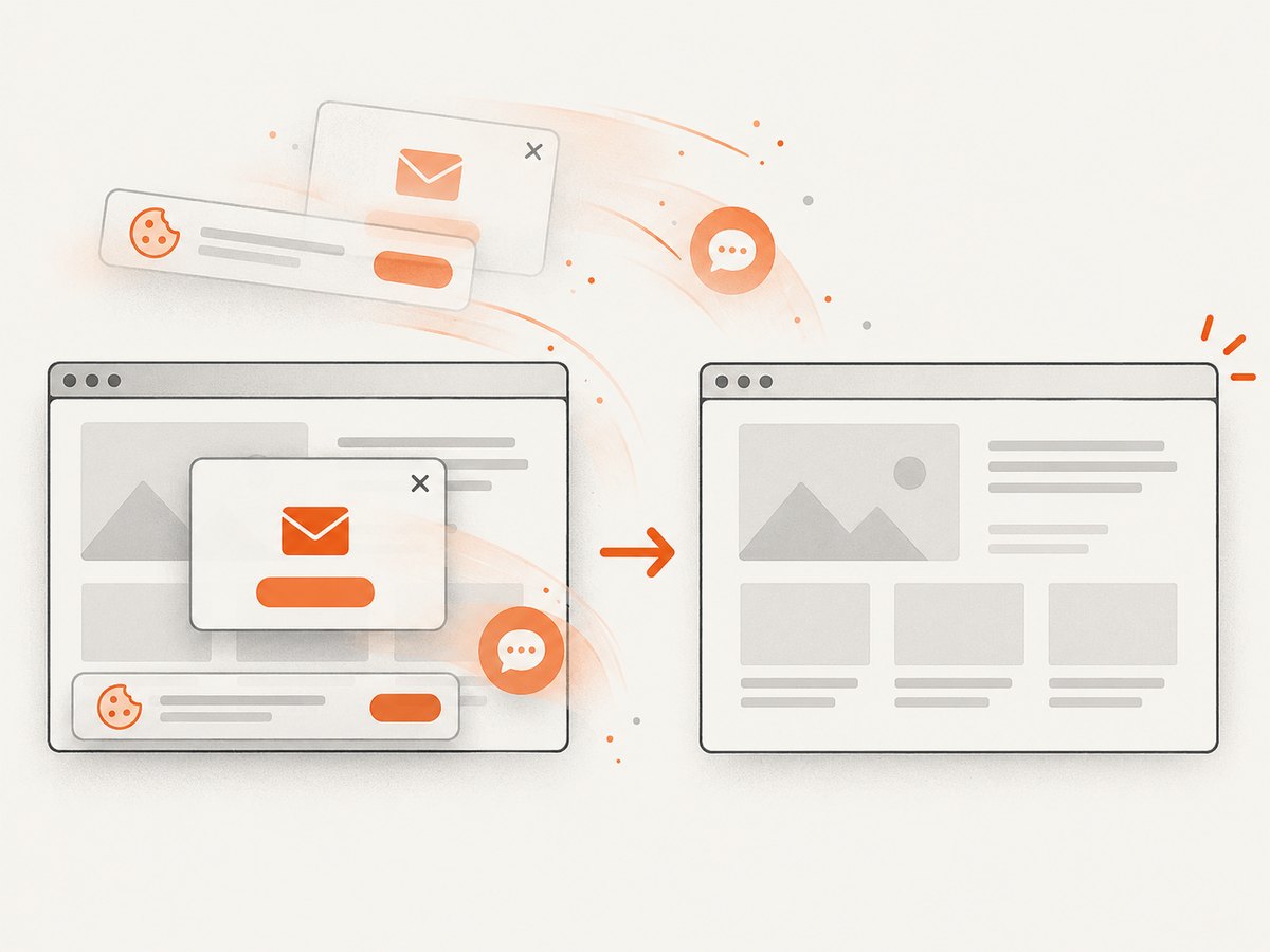 Consent banners, popups, and chat widgets can be removed before an automated capture.