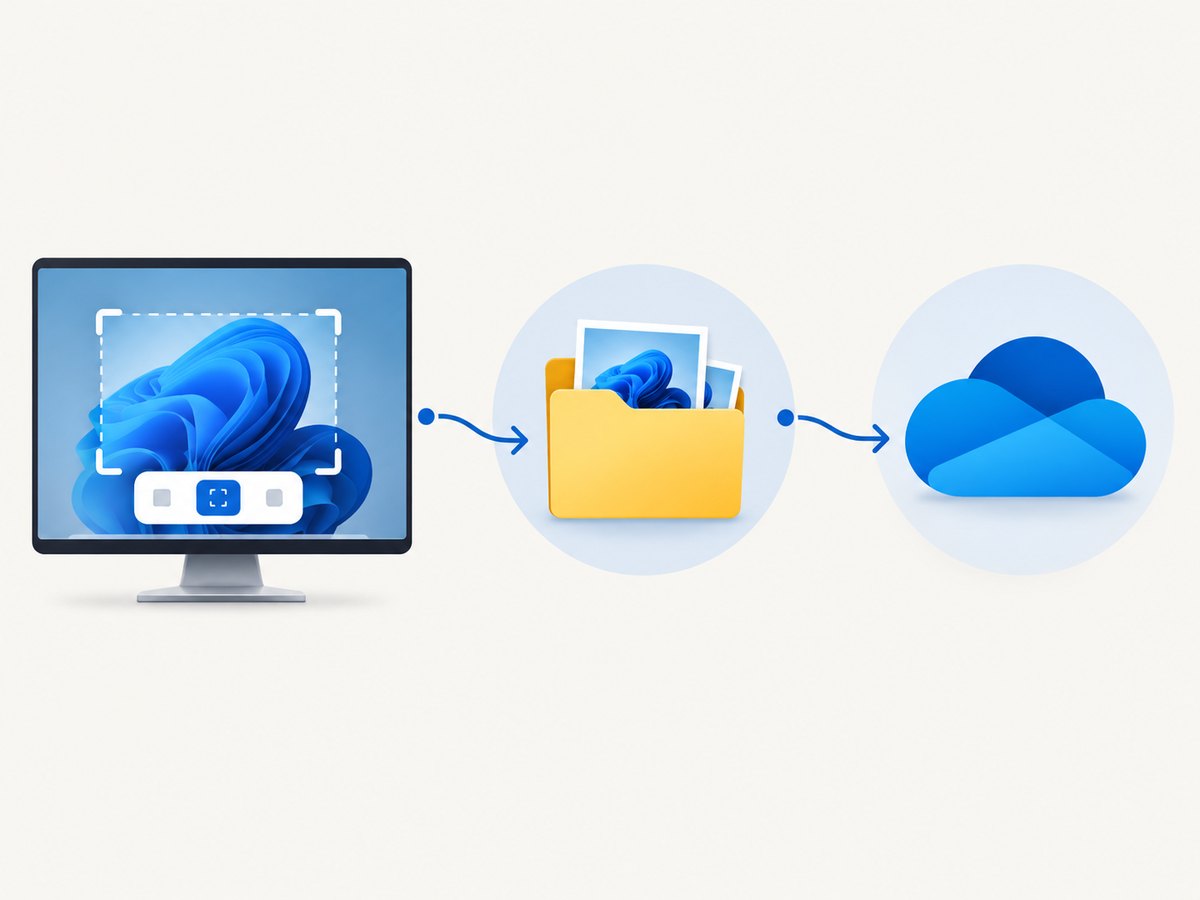 A capture, local file save, and OneDrive backup are separate steps.
