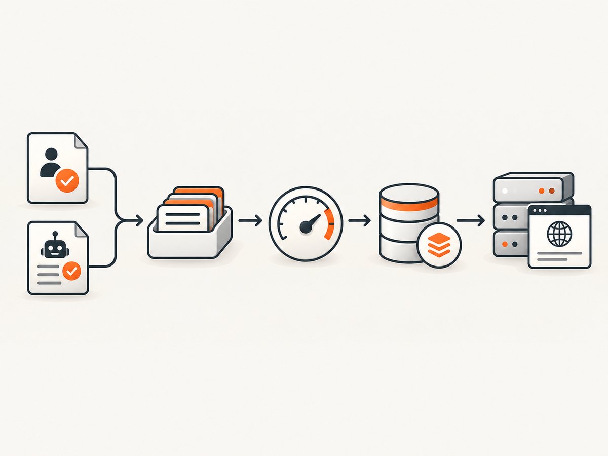A permission check, queue, limiter, and cache keep collection predictable for the target site.