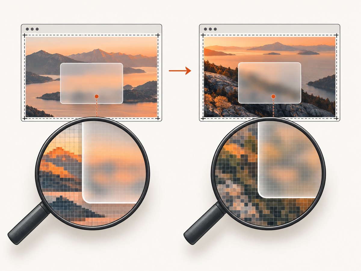 The backdrop pixels, device scale factor, and screenshot scale are all part of a reproducible blur comparison.