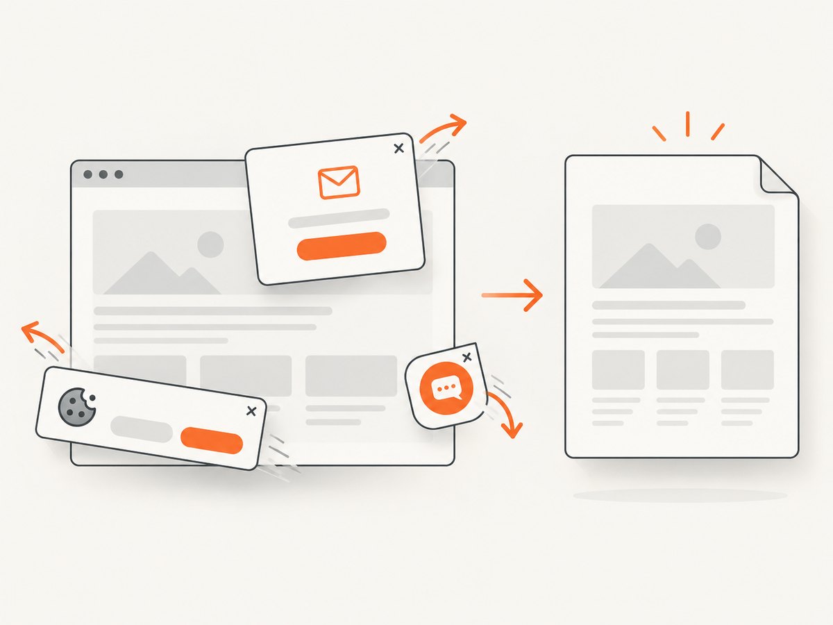 Consent banners, popups, and chat widgets can change the captured output unless they are handled before rendering.