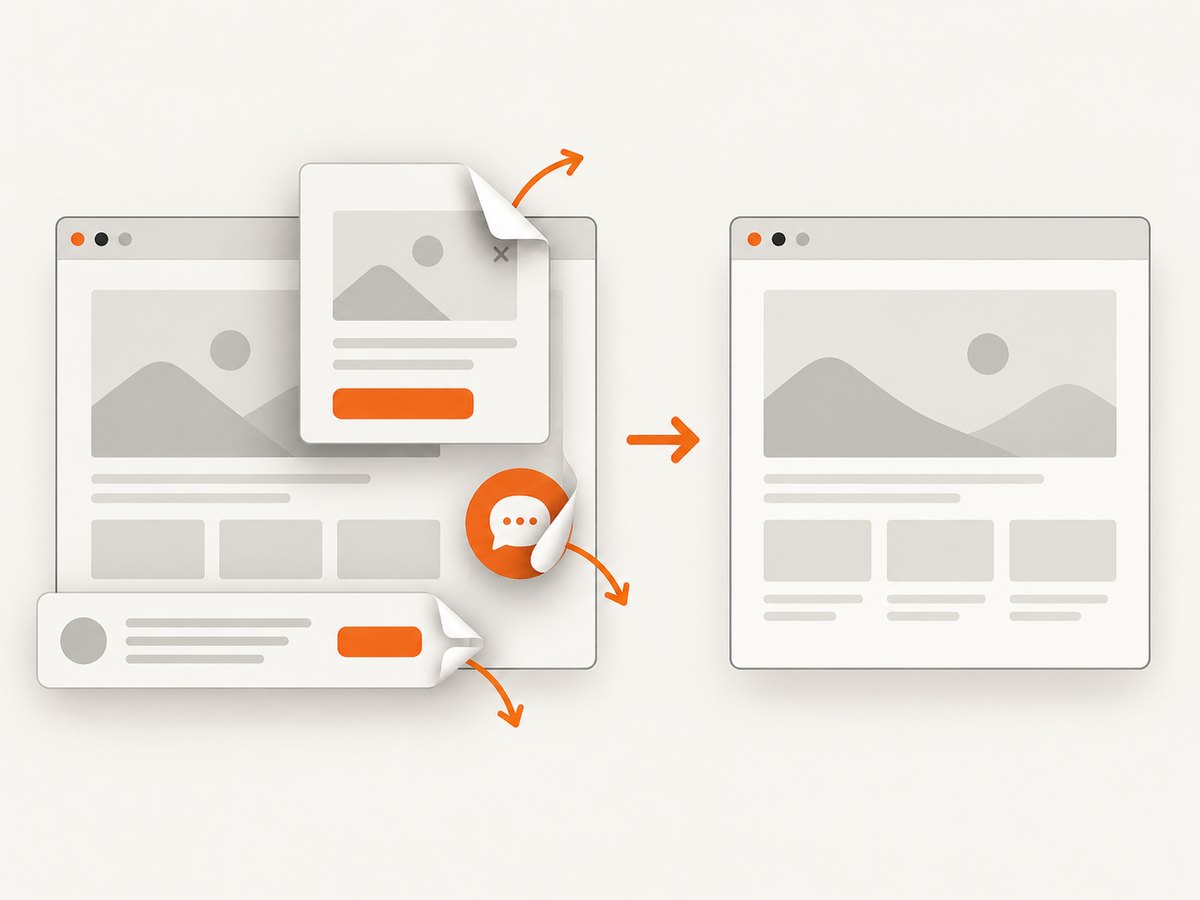 A capture workflow can remove consent banners, popups and chat widgets before the final image.