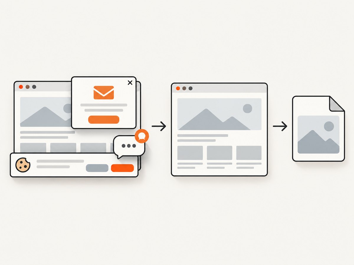 A webpage capture can provide a rendered image for visual inspection after common overlays are removed.