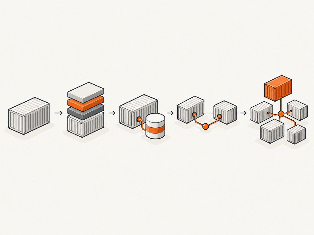 A practical Docker learning path moves from container basics into images, storage, networking, and multi-service applications.