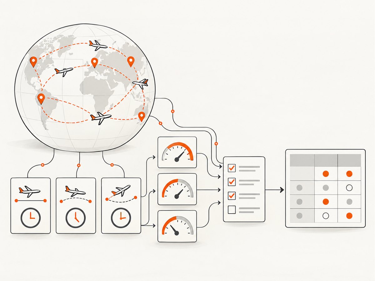 Test real airports, airlines, fields, freshness, rights, and billing before committing.