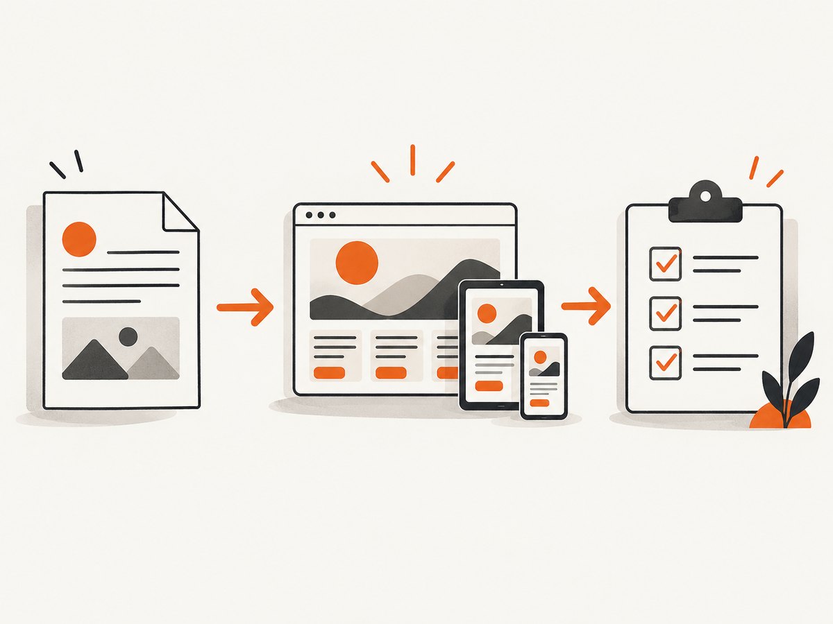 A reliable workflow turns a brief into a prototype, then checks the result at real breakpoints.