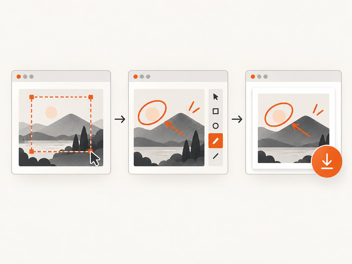 A local screenshot workflow: select, annotate, save and share.