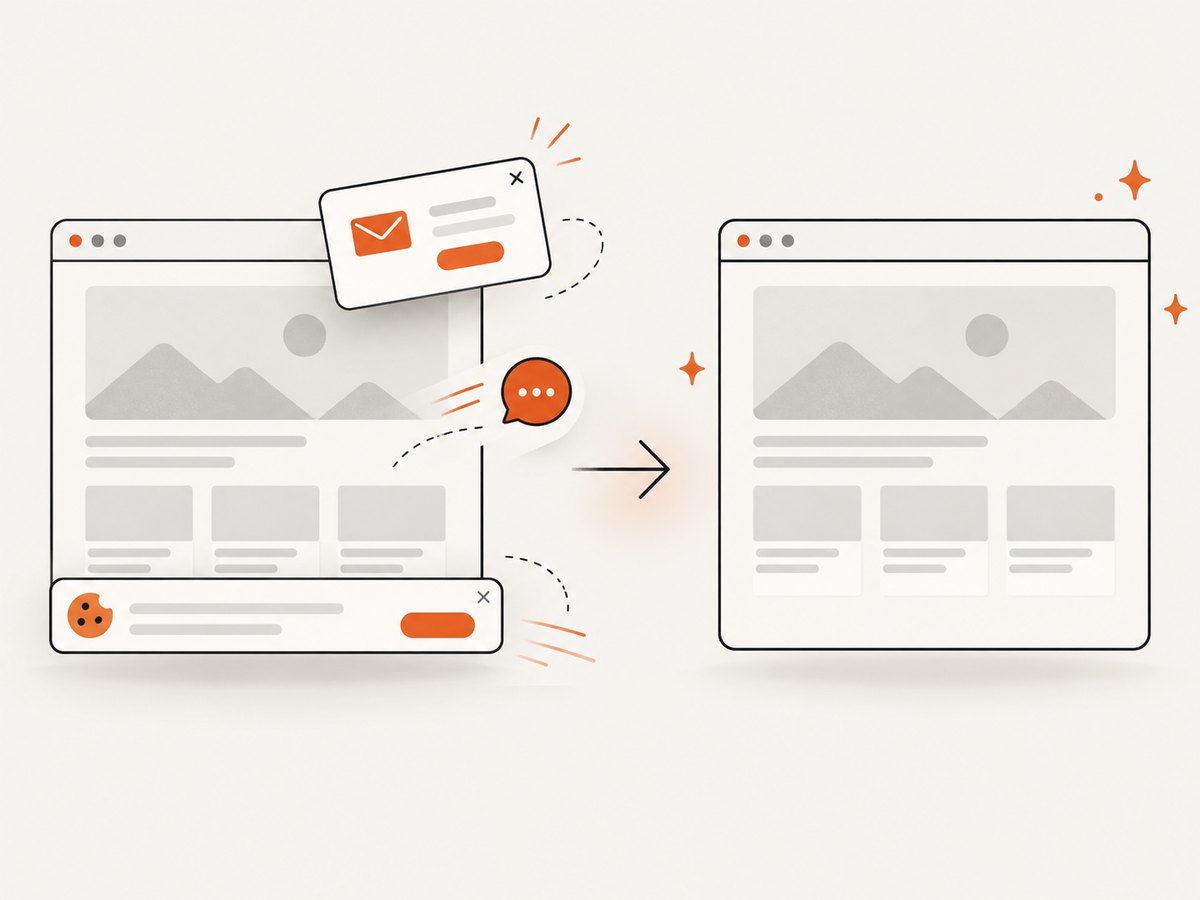 Consent banners, popups, and chat widgets can change the pixels you capture; clean them before rendering.