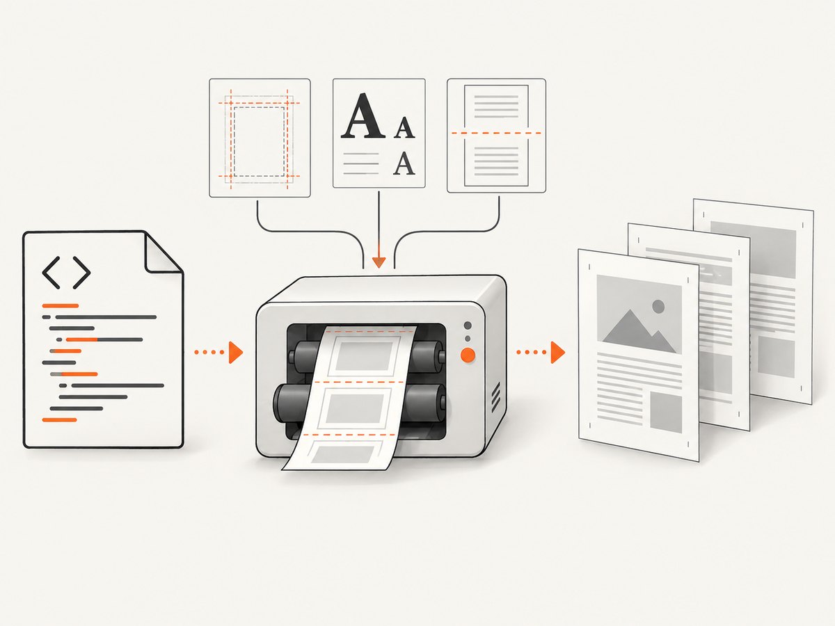 Print CSS, fonts, and page-break rules determine whether a generated PDF matches the template.