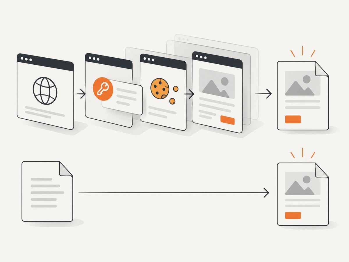 Use a browser engine when the PDF depends on JavaScript or browser session state.