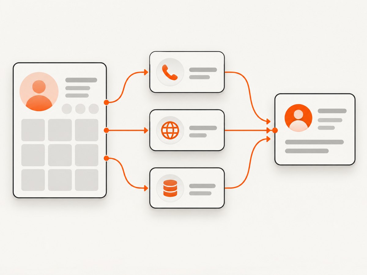 Separate visible profile data, linked-site discovery, and external enrichment before evaluating a lead.