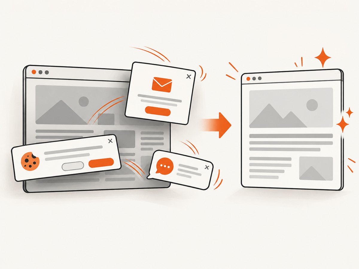 Pre-capture cleanup removes common overlays before the final screenshot or PDF.
