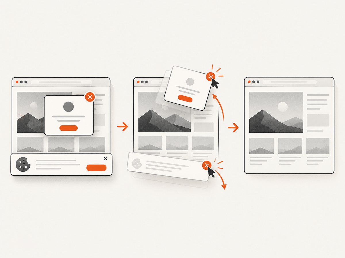 Browser rendering handles JavaScript and interaction, while ScreenshotNeo removes common consent banners and popups before capture.