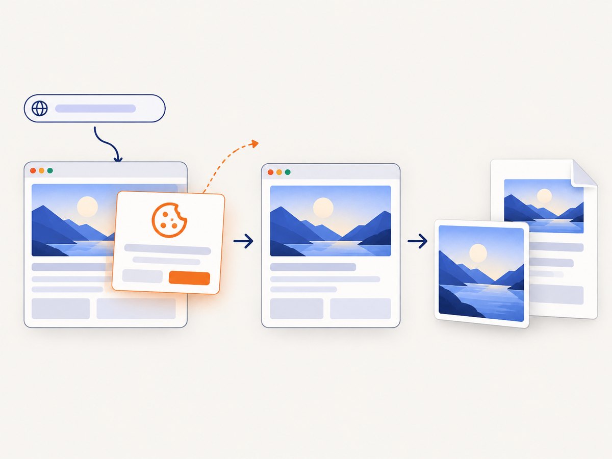 A capture pipeline removes overlays before producing the requested image or PDF.