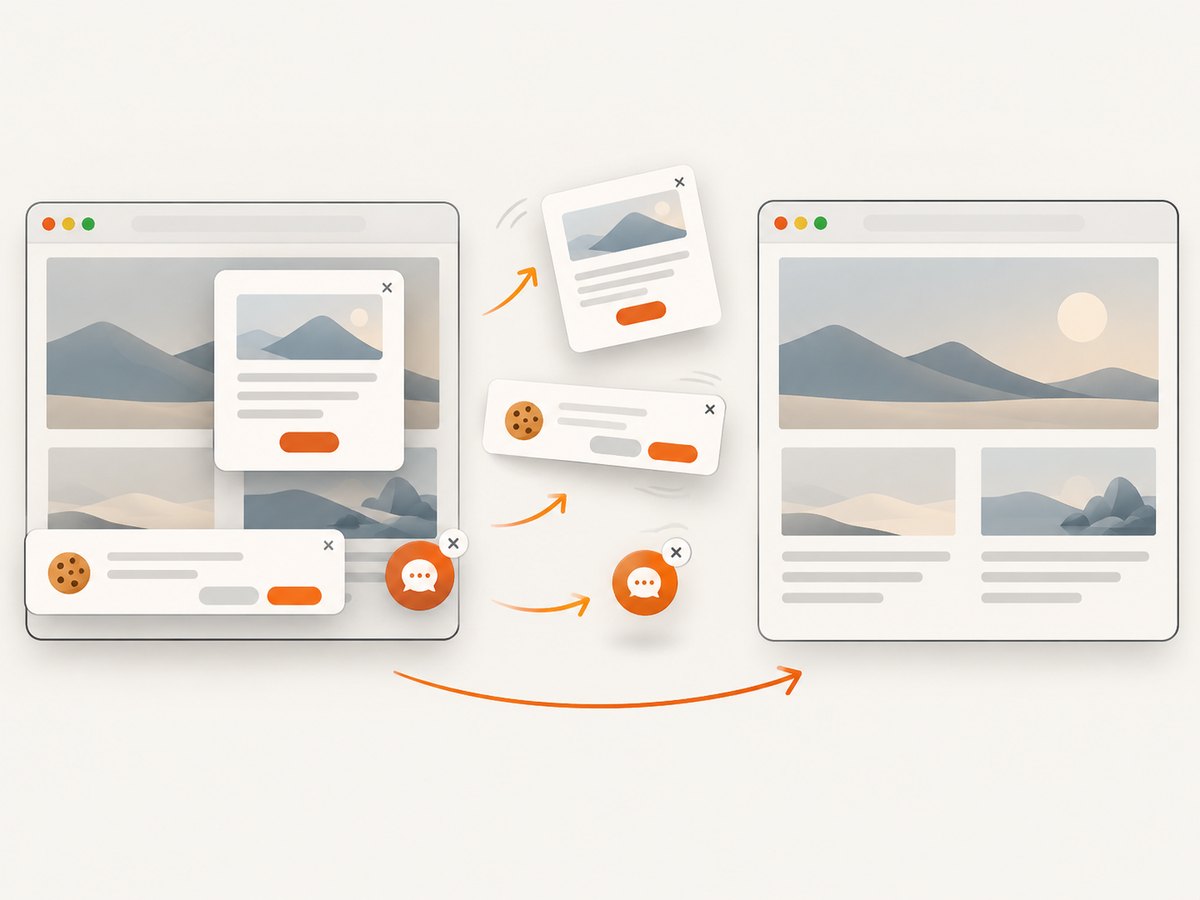 ScreenshotNeo removes common consent and overlay elements before capture.