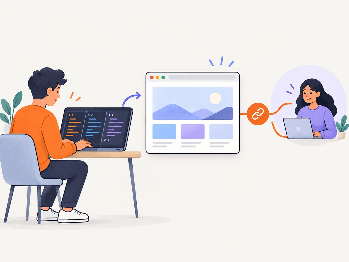 A real-time editor connects source code, a live preview, and sharing.