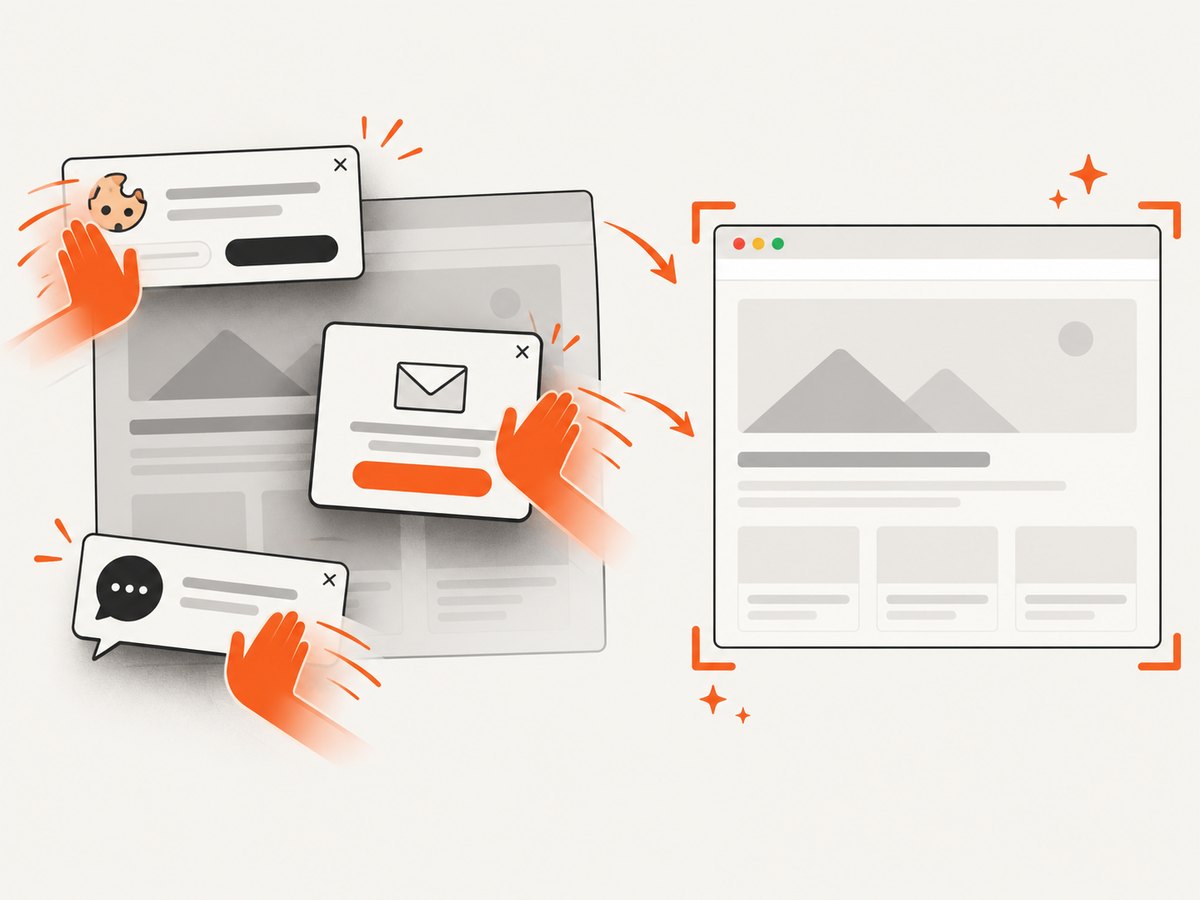 Consent overlays and distracting widgets can be handled before a rendered capture is returned.