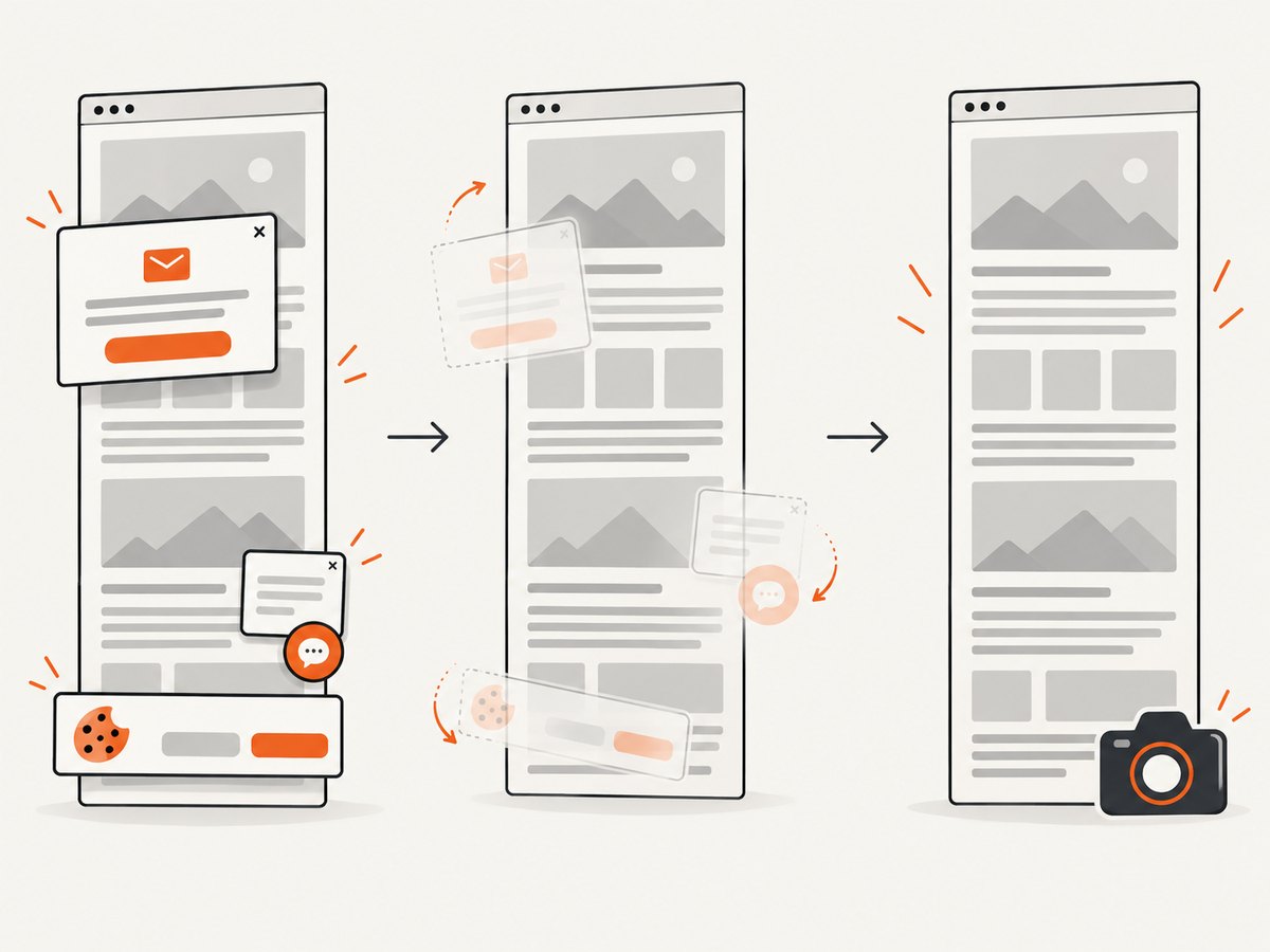 Automated website capture can remove consent banners and other overlays before the shot.