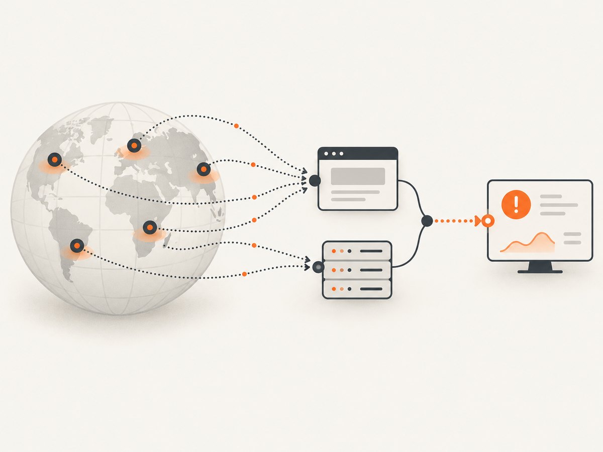 External checks from multiple locations help distinguish a regional network problem from a wider outage.