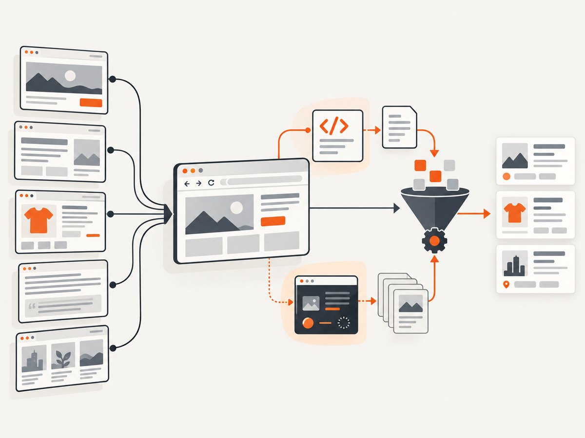 A scraping workflow can fetch HTML, render a page, parse fields or deliver a maintained dataset; choose the service based on the required output.