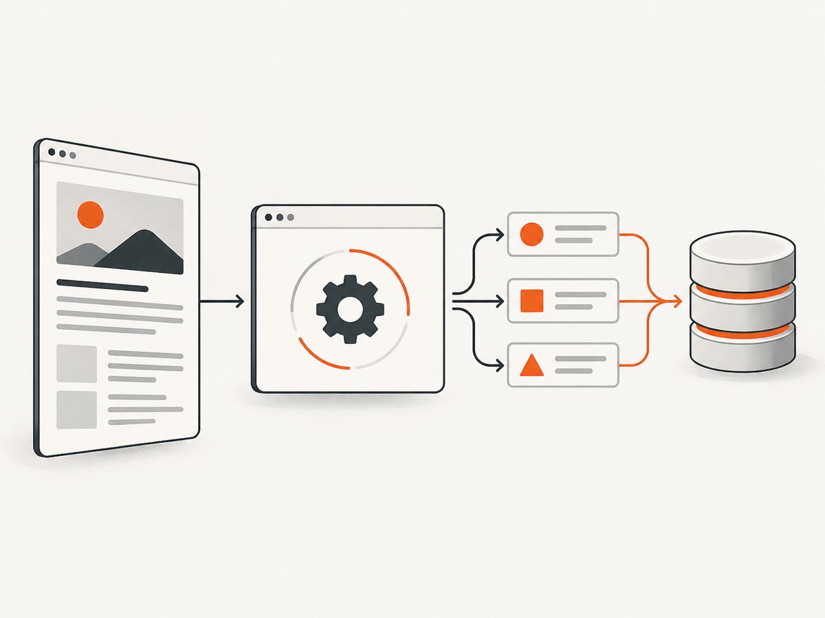 A scraping workflow fetches or renders pages, extracts fields, then validates and delivers structured data.