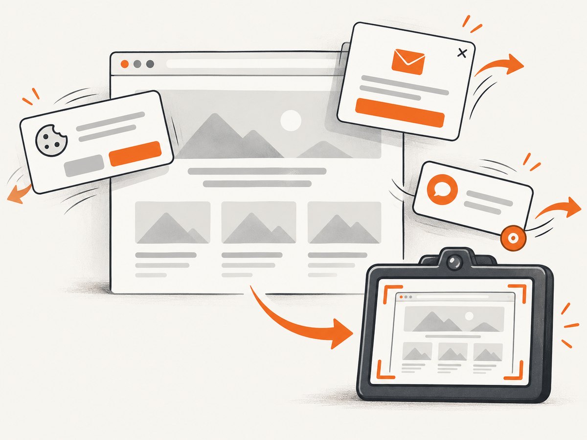 Screenshot capture tools can clean common overlays before producing a visual record of a page.