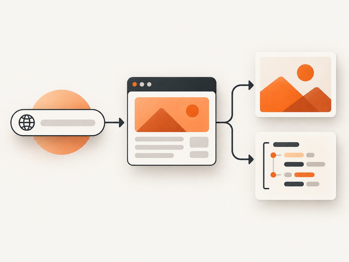 A scraping workflow can separate page rendering from structured extraction or visual capture.
