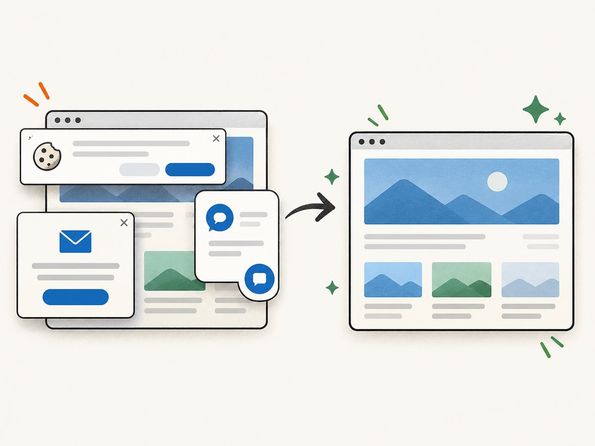 A screenshot workflow can clear common overlays before capturing the rendered page.