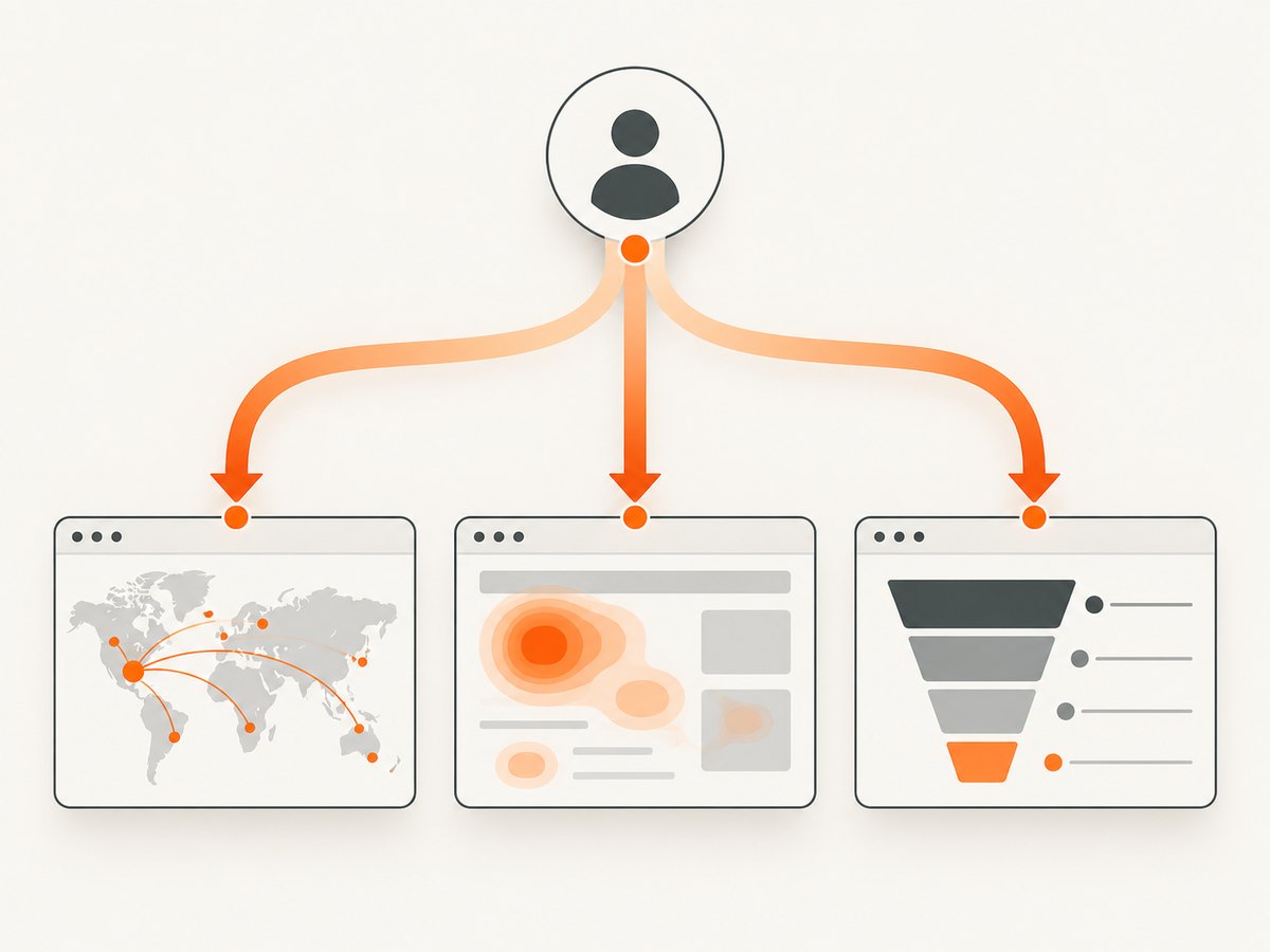 Different tracking tools answer acquisition, UX, and product questions.