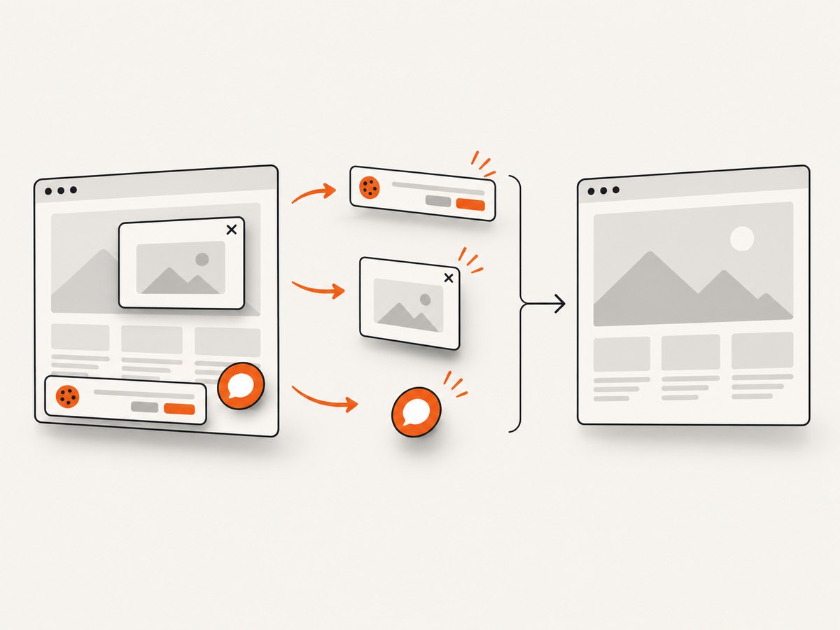 Consent overlays and distracting widgets can be removed before a clean capture.