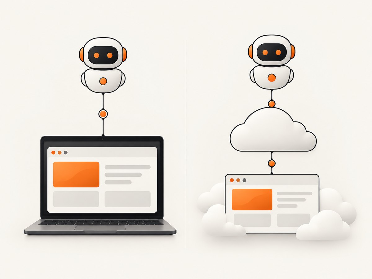 Local MCP launches a process over stdio; hosted MCP connects to a remote HTTP endpoint.